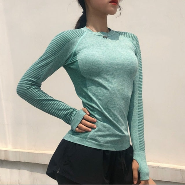 Vnazvnasi Women Long Sleeve Yoga Tops Fitness Running T Shirts Gym Wear Sports Wear Female Yoga Shirt Pure Color Sports Clothes