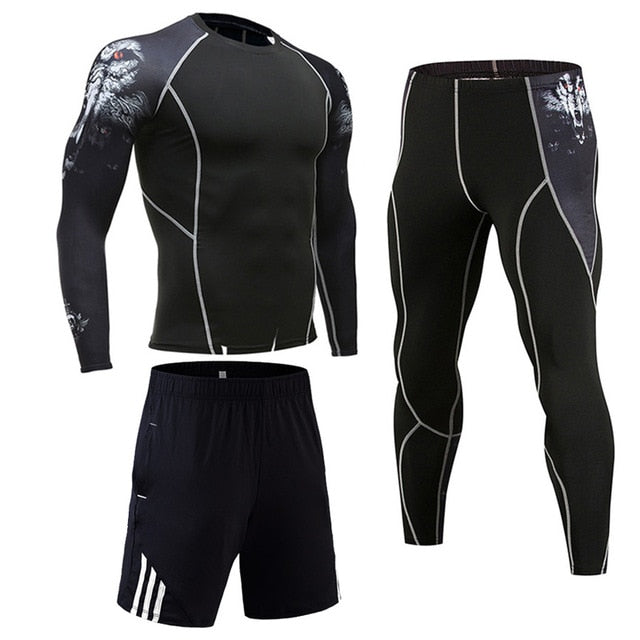 Men's Compression Sportswear Suits Gym Tights Training Clothes Workout Jogging Sports Set Running Rashguard Tracksuit For Men