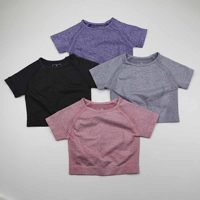 Solid Color Vital Seamless Yoga Shirt Women Fitness Short Sleeve Crop Top Workout Tops Gym Clothes Sportswear Running T-shirts