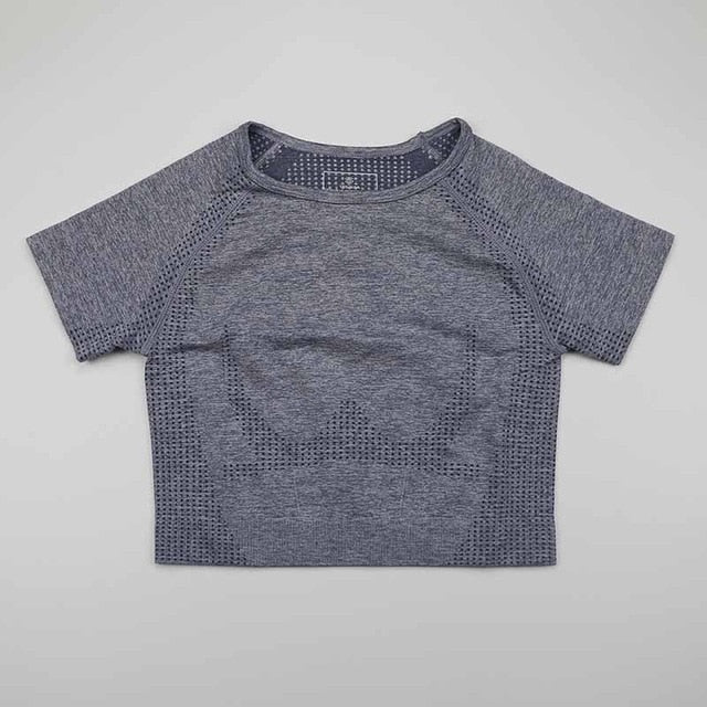 Solid Color Vital Seamless Yoga Shirt Women Fitness Short Sleeve Crop Top Workout Tops Gym Clothes Sportswear Running T-shirts