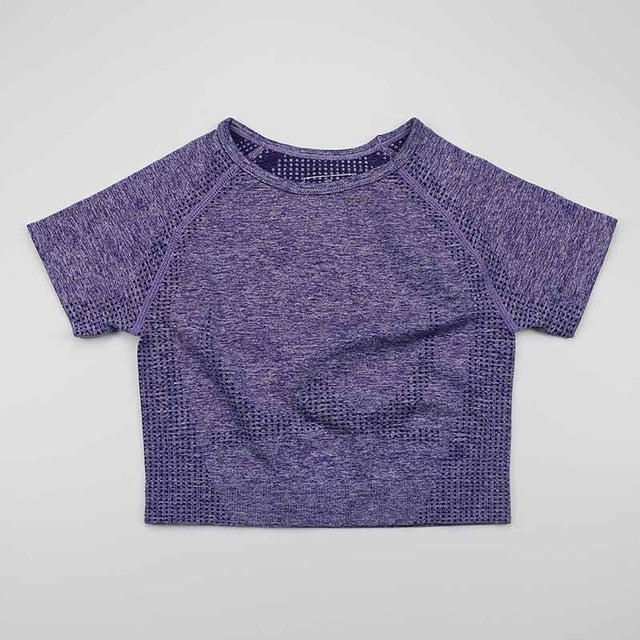 Solid Color Vital Seamless Yoga Shirt Women Fitness Short Sleeve Crop Top Workout Tops Gym Clothes Sportswear Running T-shirts