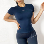 Load image into Gallery viewer, Peeli Letter Print Sport Shirts Solid Color Women Workout Top High Elastic Gym Yoga Top Running Breathable short sleeve T-Shirts
