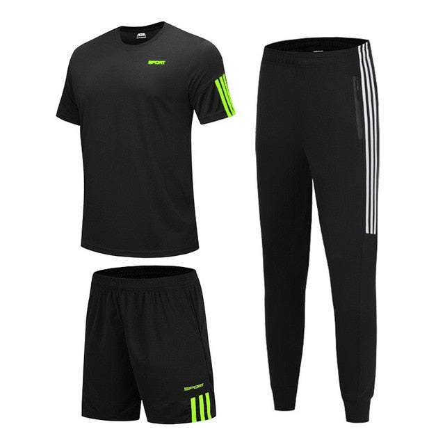 3 Pcs/Sets Sports T-Shirt Men's Suits Running Shrits+Sports Shorts+Jogging Pants Mens Sportswear Suit Soccer Play Gym Sets New