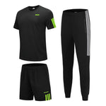 Load image into Gallery viewer, 3 Pcs/Sets Sports T-Shirt Men&#39;s Suits Running Shrits+Sports Shorts+Jogging Pants Mens Sportswear Suit Soccer Play Gym Sets New
