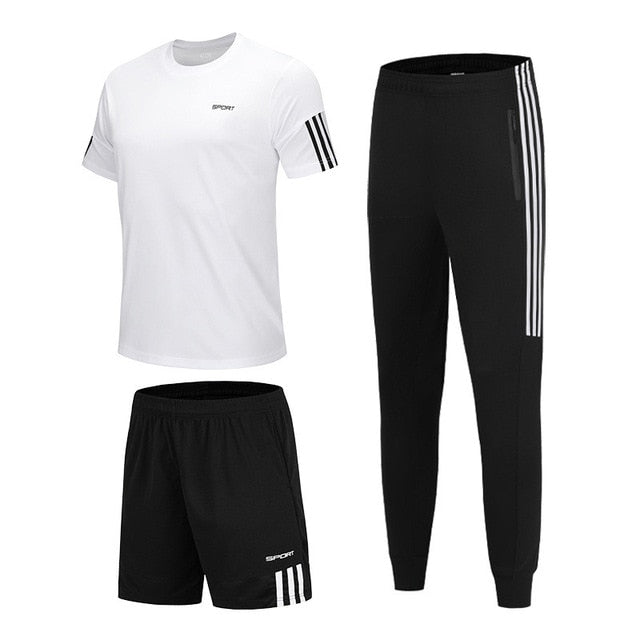 3 Pcs/Sets Sports T-Shirt Men's Suits Running Shrits+Sports Shorts+Jogging Pants Mens Sportswear Suit Soccer Play Gym Sets New