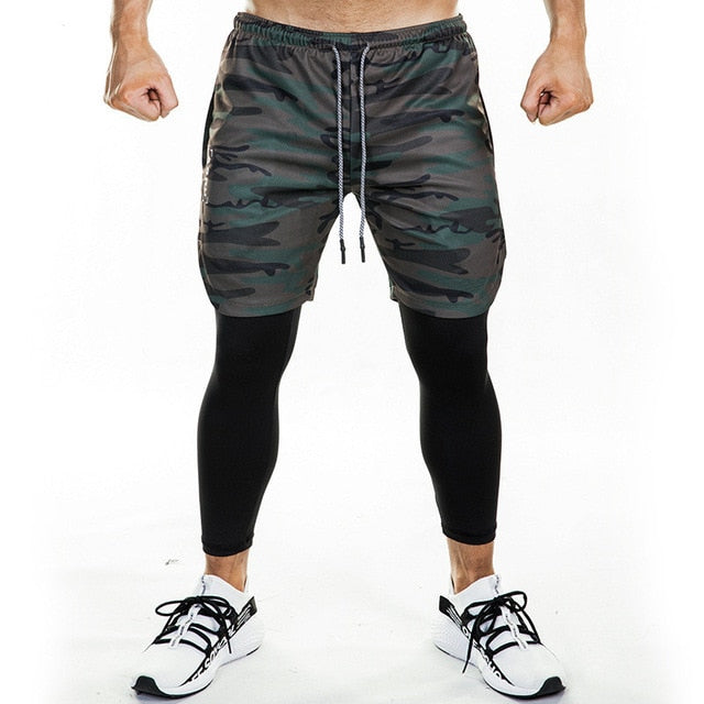Running Sweatpants Men Shorts And Leggings 2in1 Sportswear Gym Joggers Pants Drawstring Waist Casual Pants Zipper Sport Trousers