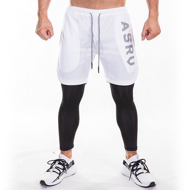 Running Sweatpants Men Shorts And Leggings 2in1 Sportswear Gym Joggers Pants Drawstring Waist Casual Pants Zipper Sport Trousers