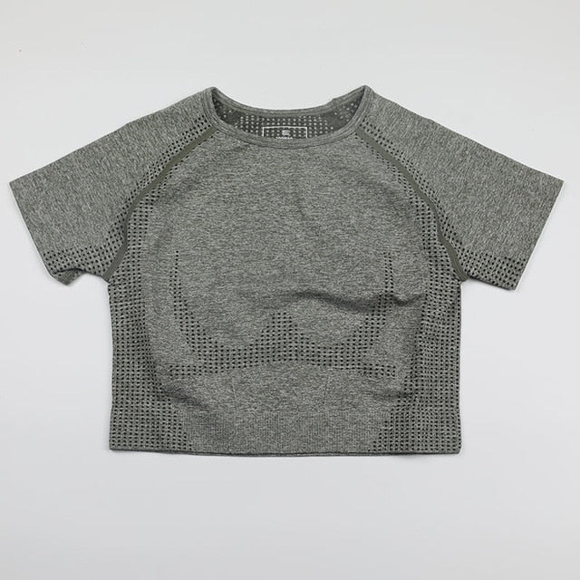 Solid Color Vital Seamless Yoga Shirt Women Fitness Short Sleeve Crop Top Workout Tops Gym Clothes Sportswear Running T-shirts