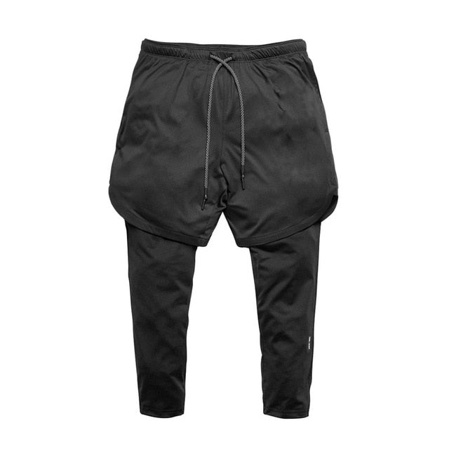 Running Sweatpants Men Shorts And Leggings 2in1 Sportswear Gym Joggers Pants Drawstring Waist Casual Pants Zipper Sport Trousers