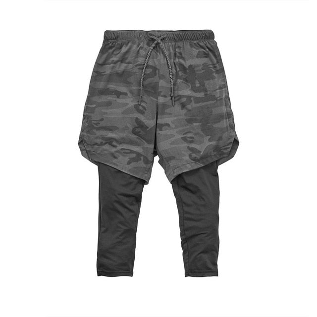 Running Sweatpants Men Shorts And Leggings 2in1 Sportswear Gym Joggers Pants Drawstring Waist Casual Pants Zipper Sport Trousers